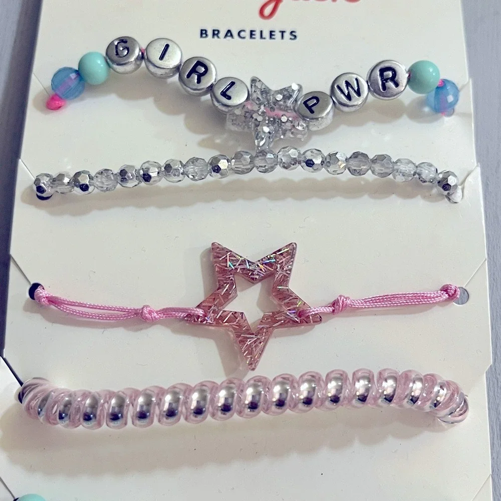 Cat & Jack Girls 5pc Bracelet Set Girl Power Star Tassel Pink Teal MULTI NWT